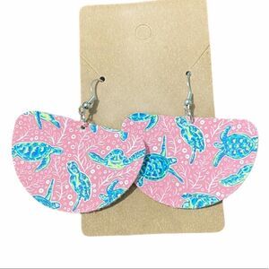 Statement Earrings Sea Turtle Dangle Drop Slip On Earrings Half Circle Pink Blue